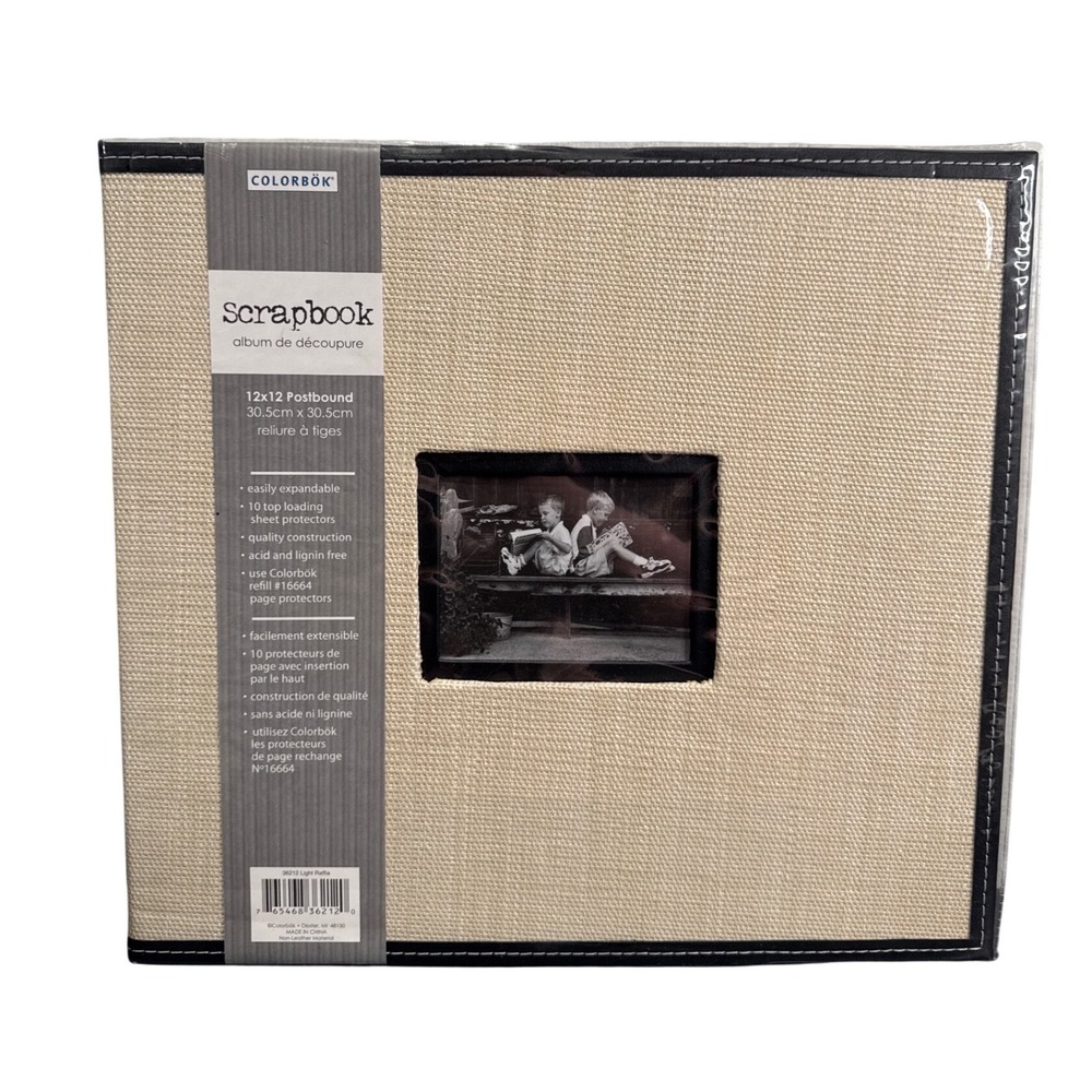 Colorbok 12x12 Postbound Scrapbook Album Light Raffia Fabric Black Trim 36212